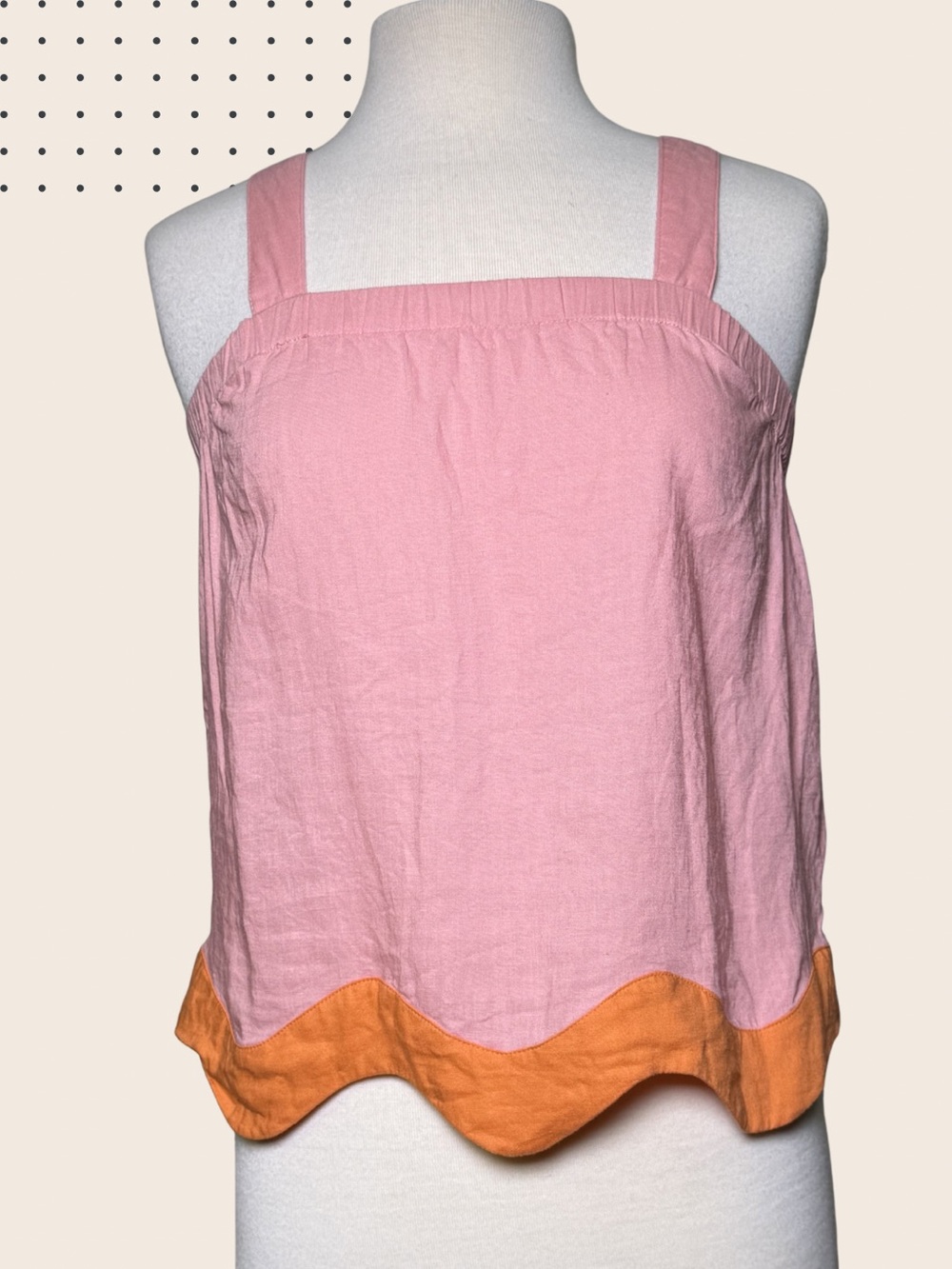 Wishlist Apparel Pink and Orange Linen Blend Scallop Hem Top Colorblock Small